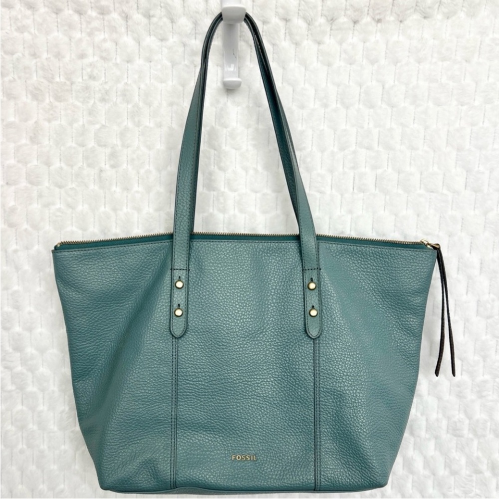 Fossil Pebbled Leather Jenna Shoulder Tote Purse Steel Blue RM280